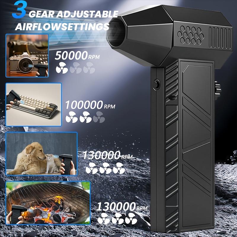 Mini Turbo Jet Handheld Blower, 130000 RPM High Speed 52m/s Wind, USB‑C Fast Charging Lightweight Multi‑Scene Use