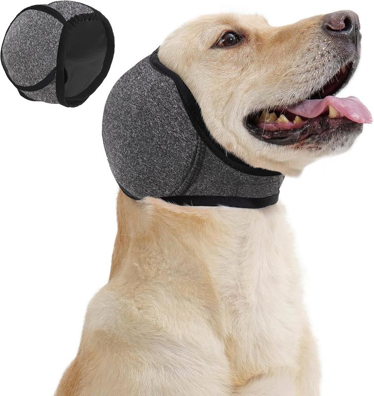 Grey Dog Calming Hooded Ear Muffs, Waterproof Noise Blocking Pet Ear Cover for Bath Swimming Fireworks Hematoma Care