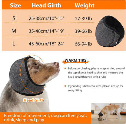 Grey Dog Calming Hooded Ear Muffs, Waterproof Noise Blocking Pet Ear Cover for Bath Swimming Fireworks Hematoma Care