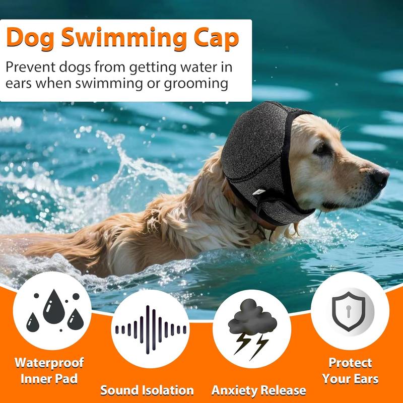 Grey Dog Calming Hooded Ear Muffs, Waterproof Noise Blocking Pet Ear Cover for Bath Swimming Fireworks Hematoma Care
