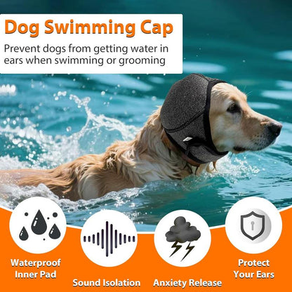 Grey Dog Calming Hooded Ear Muffs, Waterproof Noise Blocking Pet Ear Cover for Bath Swimming Fireworks Hematoma Care