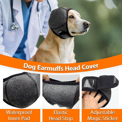 Grey Dog Calming Hooded Ear Muffs, Waterproof Noise Blocking Pet Ear Cover for Bath Swimming Fireworks Hematoma Care