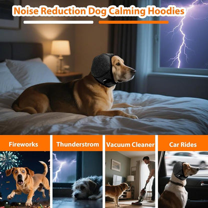 Grey Dog Calming Hooded Ear Muffs, Waterproof Noise Blocking Pet Ear Cover for Bath Swimming Fireworks Hematoma Care