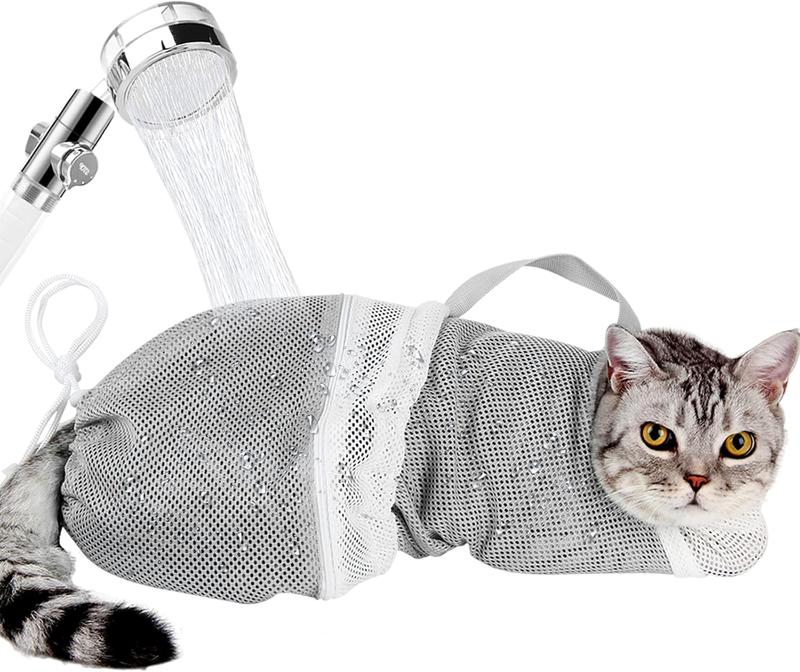 Portable Adjustable Cat Bath Mesh Bag Safe Pet Grooming Bag for Bath Nail Trim Injection Travel