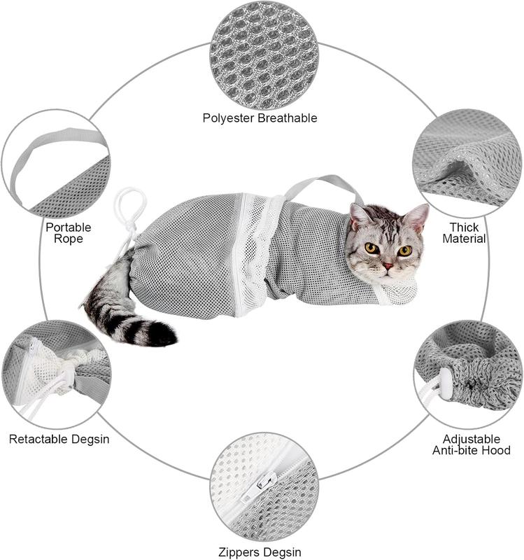 Portable Adjustable Cat Bath Mesh Bag Safe Pet Grooming Bag for Bath Nail Trim Injection Travel