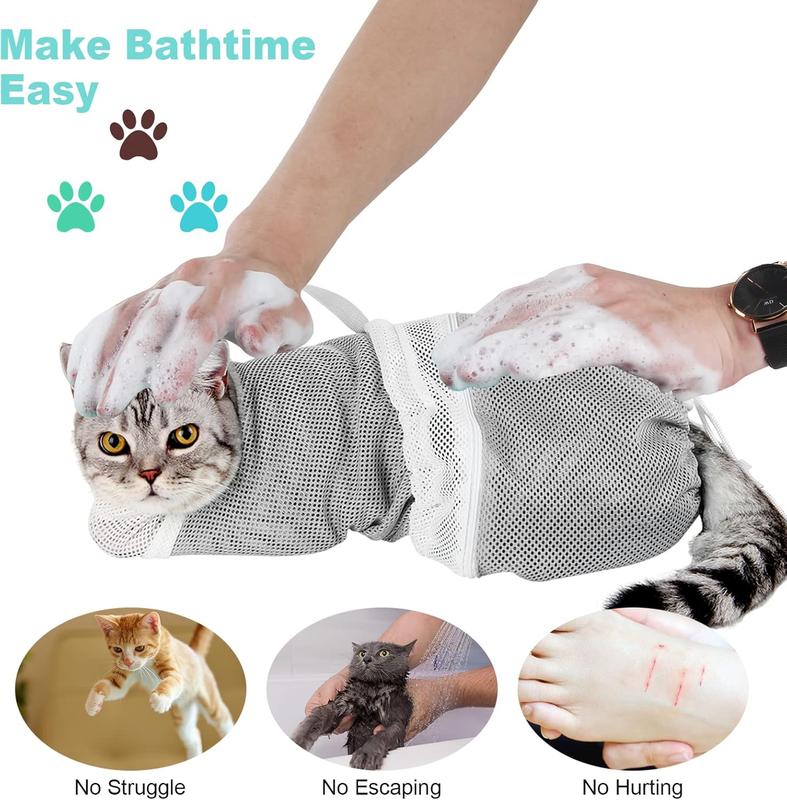 Portable Adjustable Cat Bath Mesh Bag Safe Pet Grooming Bag for Bath Nail Trim Injection Travel