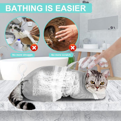 Portable Adjustable Cat Bath Mesh Bag Safe Pet Grooming Bag for Bath Nail Trim Injection Travel