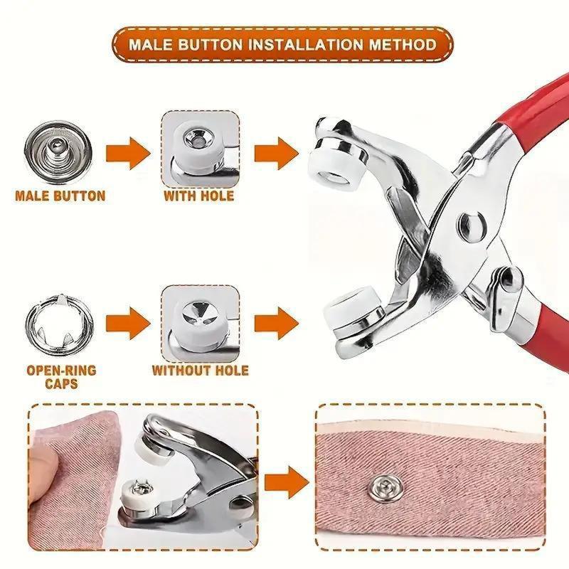 100Pcs Invisible Color Metal Buckle & Hand Pliers DIY Sewing Kit for Clothes Hats