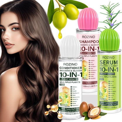 ROZINO 3Pcs Hair Care Set Shampoo Conditioner Hair Serum with Keratin Biotin & Jojoba Oil