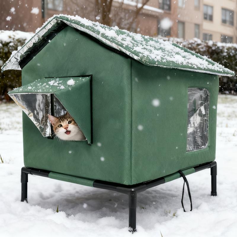Insulated Outdoor Portable Cat House With Warm Cushion All-Season Cat Shelter Easy Assembly