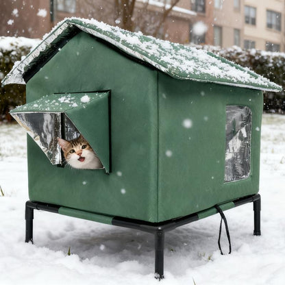 Insulated Outdoor Portable Cat House With Warm Cushion All-Season Cat Shelter Easy Assembly