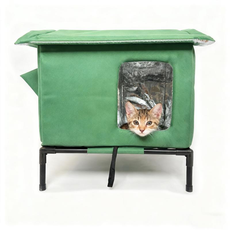 Insulated Outdoor Portable Cat House With Warm Cushion All-Season Cat Shelter Easy Assembly