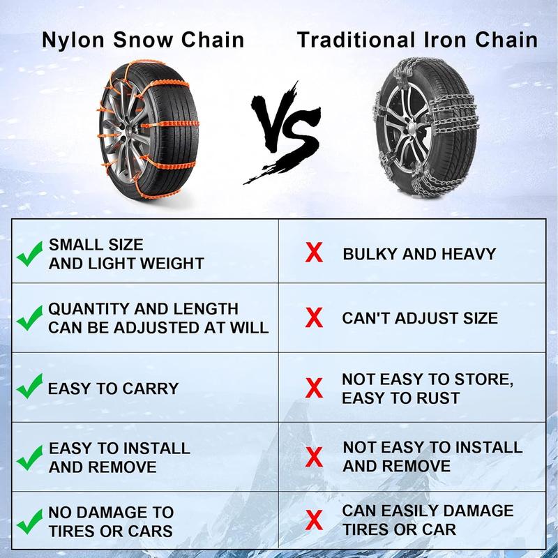 Reusable Snow Tire Chains for SUV & Trucks, Emergency Anti-Skid Traction Chains for Snow, Ice & Mud Roads