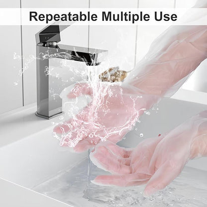 23.6 Inch Long Handle Full Finger Cleaning Gloves 10 Pairs, Waterproof Reusable Gloves for Kitchen Household