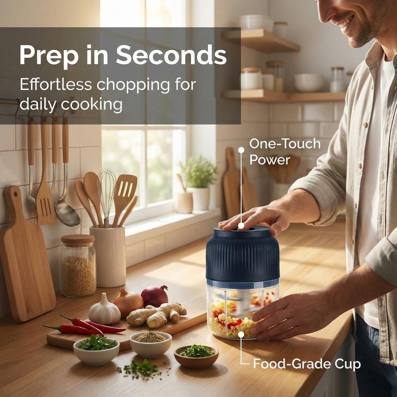 Electric Food Shredder, Mini Meat Grinder, Garlic Puree Maker, USB Charging, Portable Kitchen Gadget for Minced Meat, Vegetable, Onion, Ginger, Chili