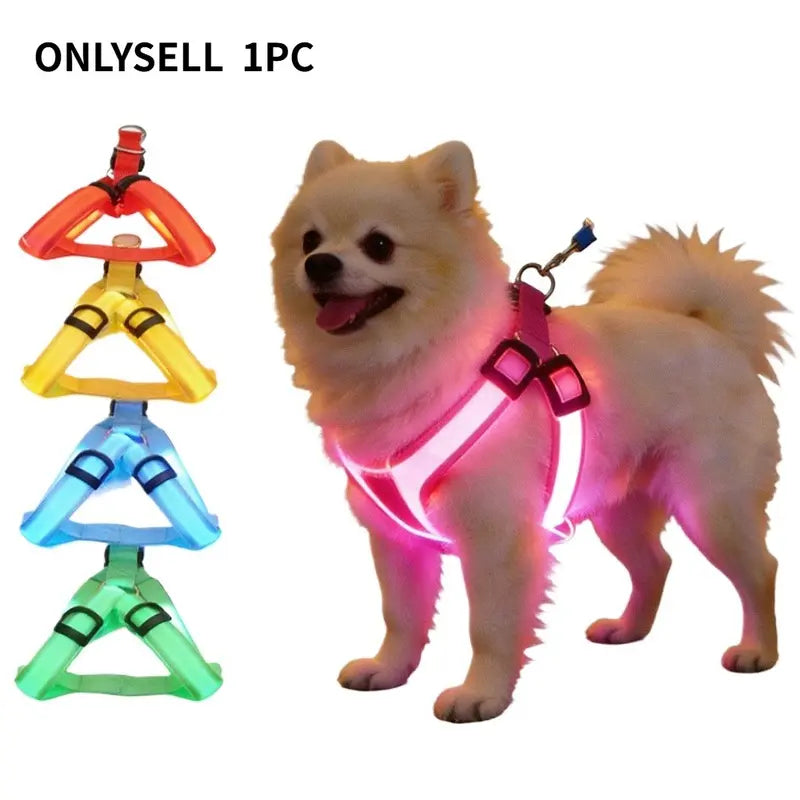 Fiber Optic LED Dog Harness, Battery Powered Glowing Reflective Pet Vest Adjustable for Small Medium Large Dogs Night Walking