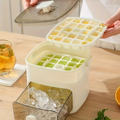 48-Cavity Ice Cube Tray with Easy Press Lid, Double Layer Portable Silicone Ice Mold for Summer Drinks & Frozen Food