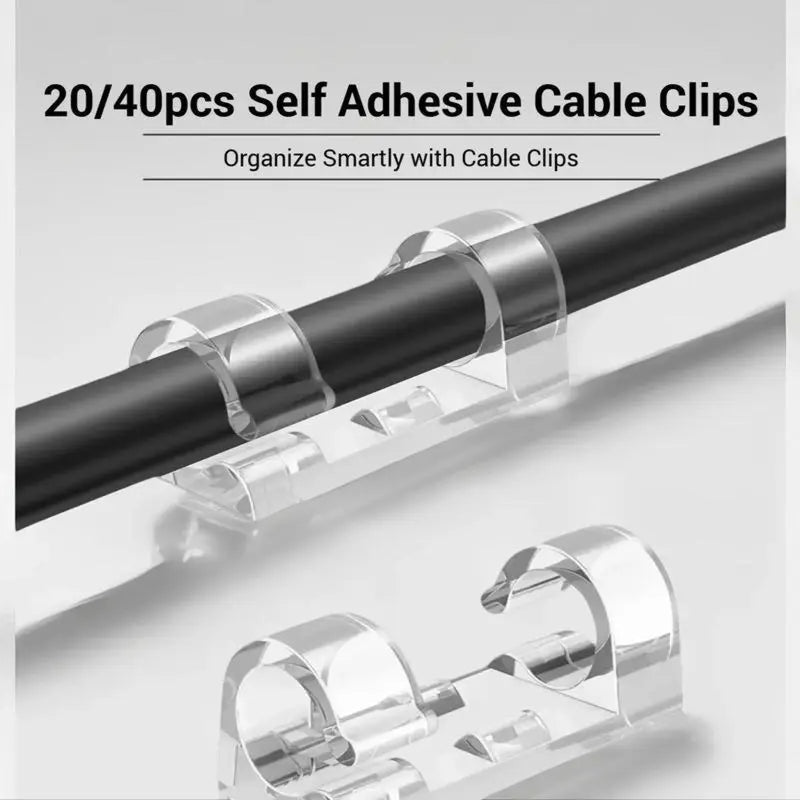> Self-Adhesive Cable Clips, 20Pcs Wire Cord Organizer for Desk & Home Office