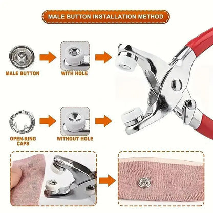 100Pcs Invisible Color Metal Buckle & Hand Pliers DIY Sewing Kit for Clothes Hats
