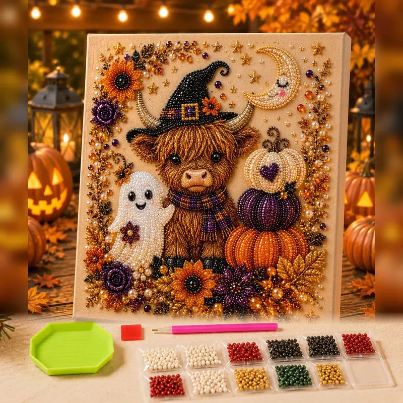 8×8in Spooky Cute Ghost 3D Pearl Diamond Painting DIY Kit, No‑Light Fall Handicraft Set, Home Wall Art Decor Holiday Party Gift