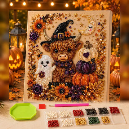 8×8in Spooky Cute Ghost 3D Pearl Diamond Painting DIY Kit, No‑Light Fall Handicraft Set, Home Wall Art Decor Holiday Party Gift