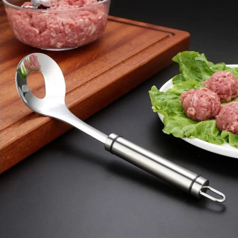 Cuchara para hacer albóndigas de acero inoxidable, molde de bola antiadherente fácil de exprimir para bolas de pescado, pasta de camarones, herramienta de cocina sin ensuciar