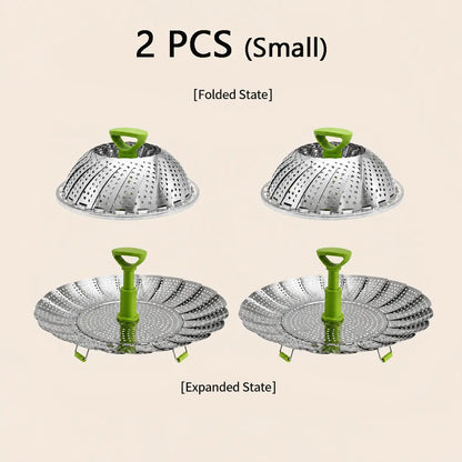 Foldable Stainless Steel Vegetable Steamer Basket with Extendable Handle, Expandable Steaming Insert for Pots