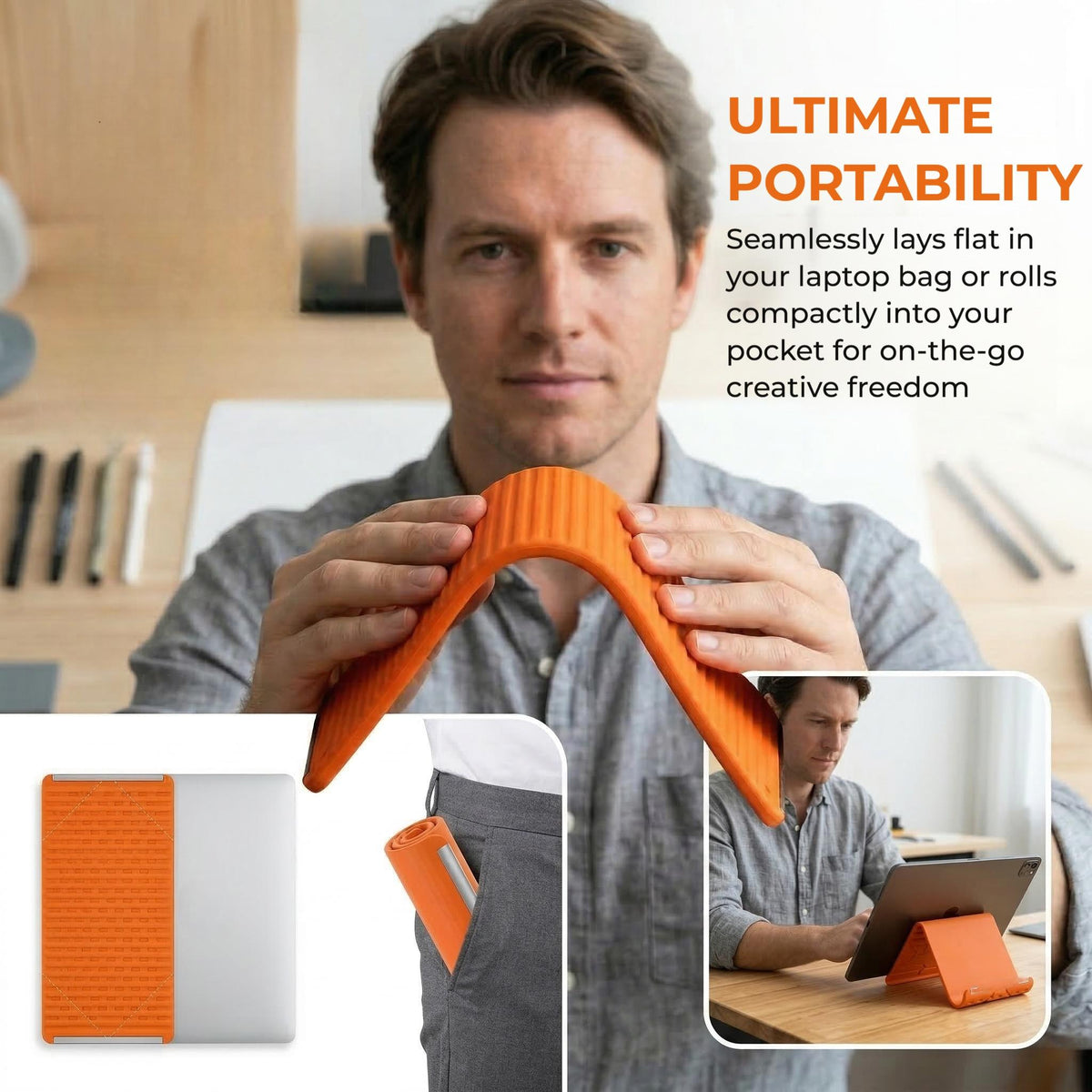 Soporte flexible de silicona y aluminio para teléfono, montura universal plegable antideslizante y flexible para uso en el hogar, la oficina, viajes, tablets y laptops