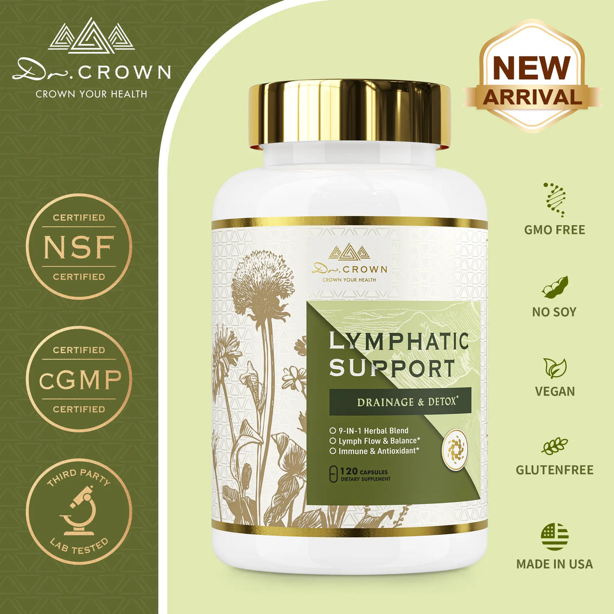 Dr. CROWN Lymphatic Drainage Supplement, 120 Capsules