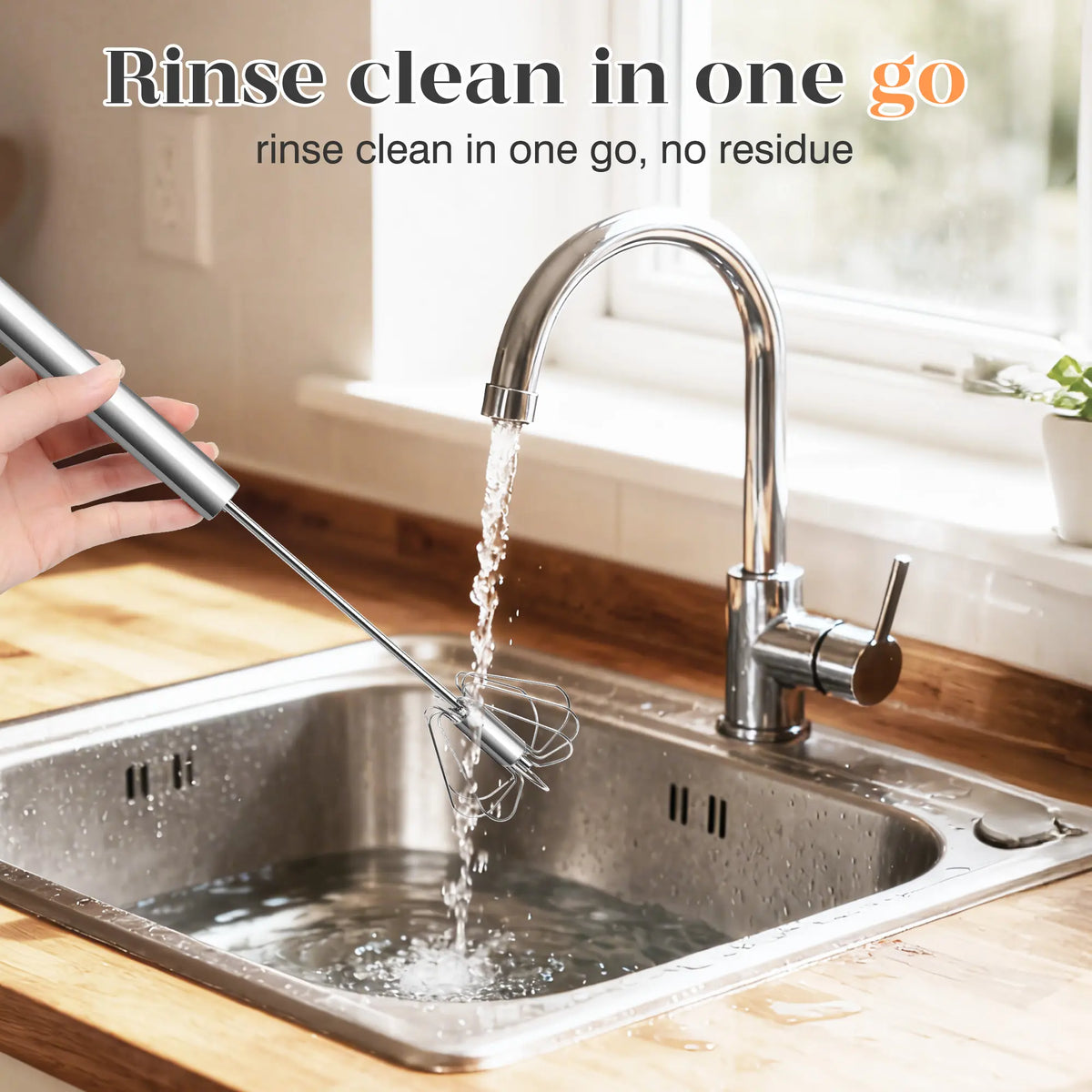 QQ Hand Push Rotary Whisk Stainless Steel Semi-Automatic Egg Coffee Mixer Kitchen Tool