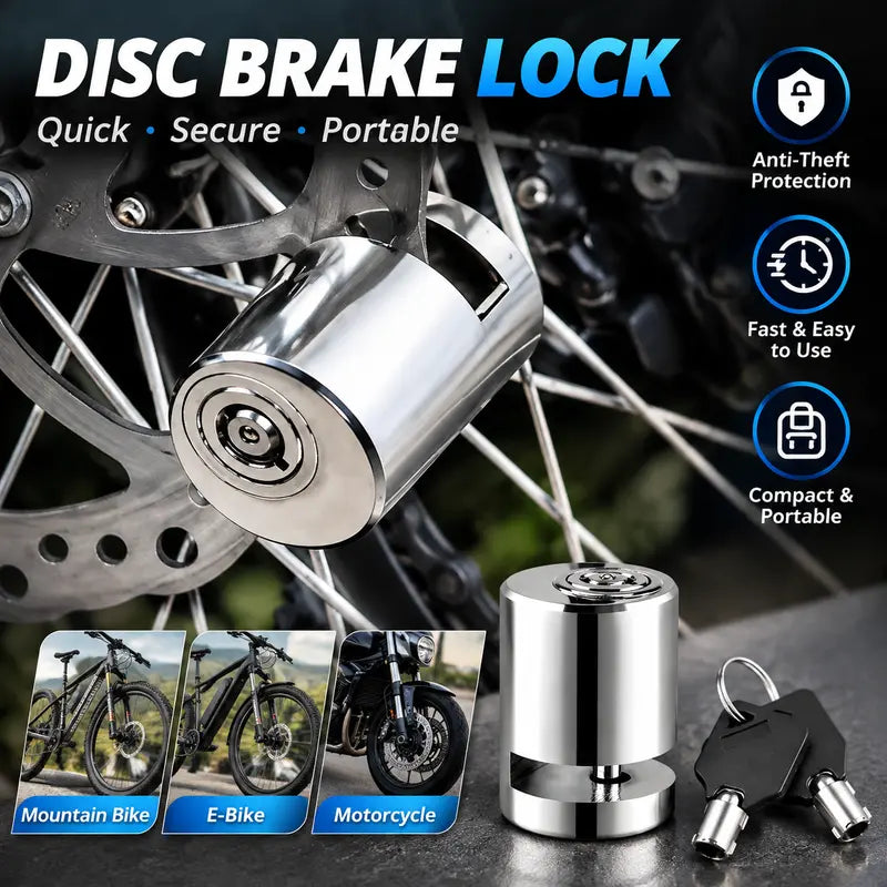 Mini Alloy Steel Disc Brake Lock with 2 Keys, Anti-Theft Security Lock for Motorcycle Electric Mountain Bike