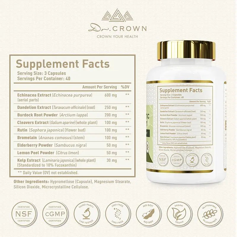 Dr. CROWN Lymphatic Drainage Supplement, 120 Capsules