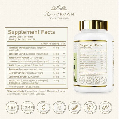 Dr. CROWN Lymphatic Drainage Supplement, 120 Capsules