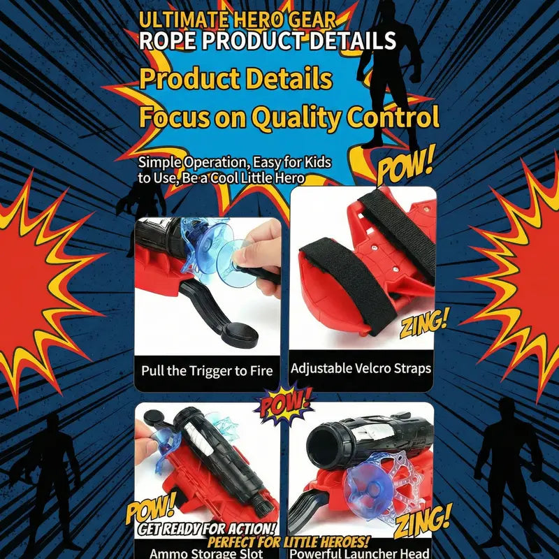 Spider Silk Wrist Launcher Toy Set, String Shooter Blaster with Suction Darts, Kids Hero Toy Gift