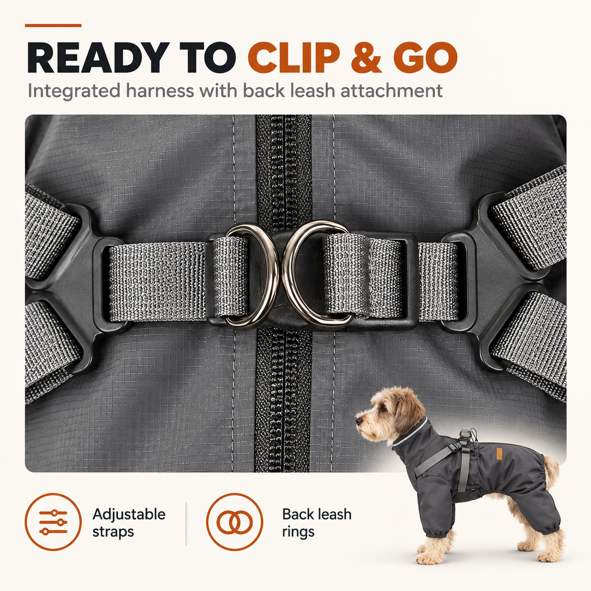 4-Leg Dog Raincoat with Built-In Harness, Adjustable Neck & Waist and Easy Back Zipper –  Dog Coat  for Small, Medium & Large Dogs