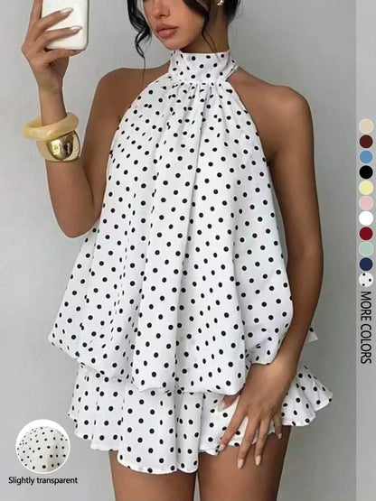 Women's Solid Backless Halter Sleeveless One‑Piece Jumpsuit, Elegant Ruffle Design, All‑Season Casual Fashion Outfit
