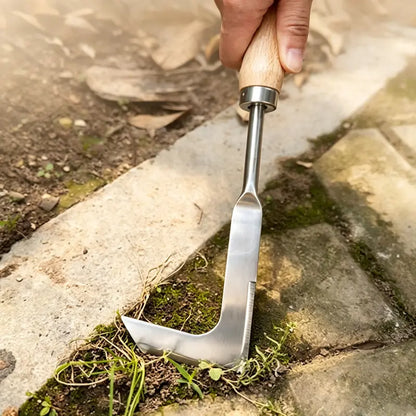 Wooden Handle Crevice Weeder, Stainless Steel Manual Grass Remover for Patio, Pathways & Yards