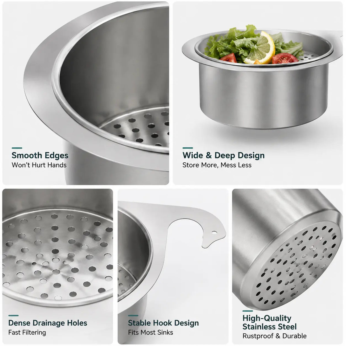 Stainless Steel Hanging Sink Drain Strainer Basket, Rustproof Kitchen Food Residue Filter