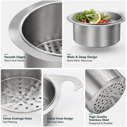 Stainless Steel Hanging Sink Drain Strainer Basket, Rustproof Kitchen Food Residue Filter