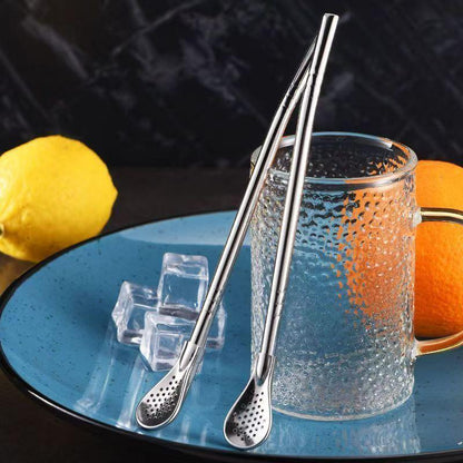 2‑in‑1 Stainless Steel Straw Spoon with Filter, Reusable Food‑Grade Metal Drinking Straw