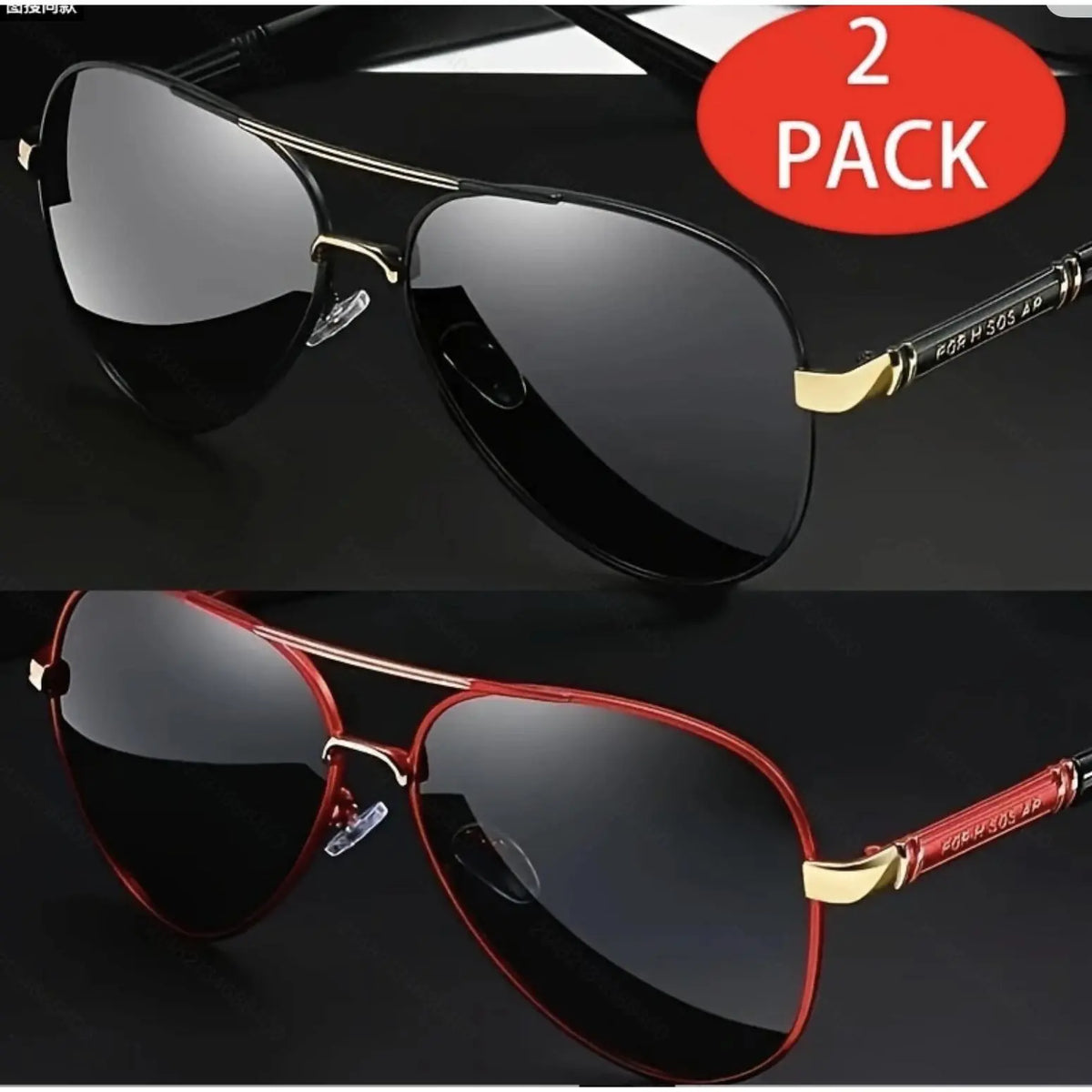 2Pcs ShineThru Metal Aviator Sunglasses Unisex Fashion Shades Beach Travel Daily Eyewear