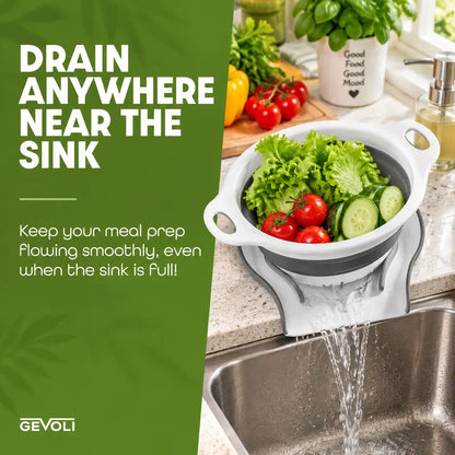 Gevoli Collapsible Colanders 3-Pack, Over-Sink Self-Drainage Base Kitchen Sieves Set, 3 Sizes 3QT 4QT 5QT for Food Draining