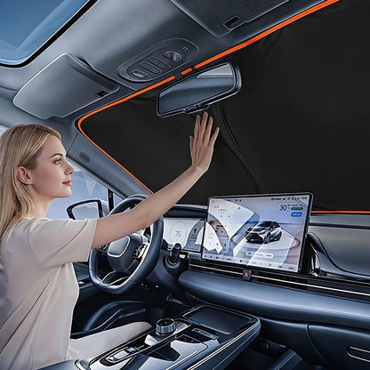 Portable Car Windshield Sunshade, Fabric Heat‑Insulating Sun Visor for Sedan SUV Truck, Summer Travel Camping Car Sun Cover