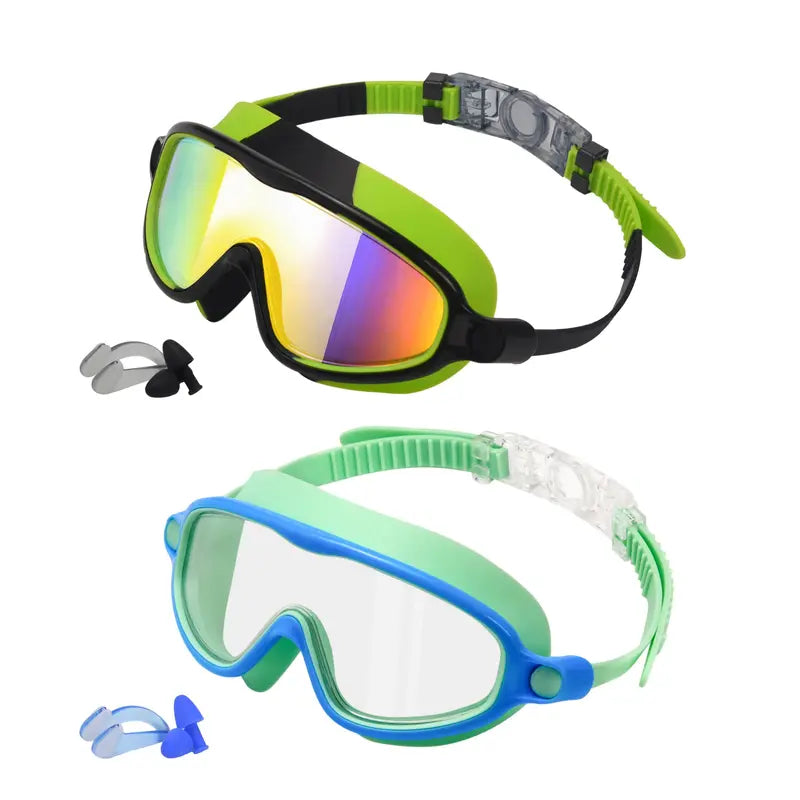 Swim Goggles 2 Pack - Wide View Anti-Fog & UV, No Leaking Swim Glasses for Men, Women, Kids Swimming