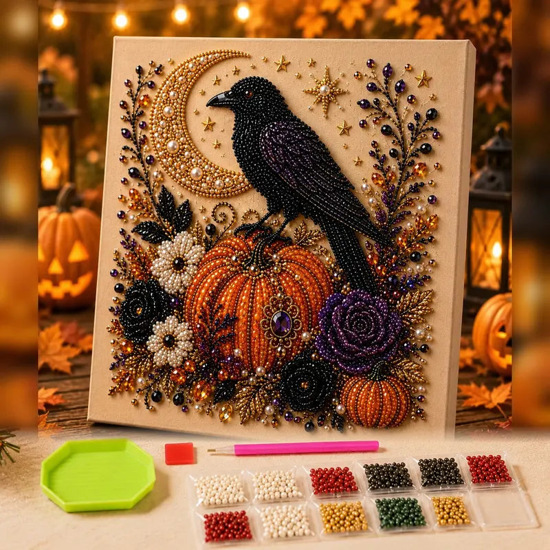 8×8in Spooky Cute Ghost 3D Pearl Diamond Painting DIY Kit, No‑Light Fall Handicraft Set, Home Wall Art Decor Holiday Party Gift