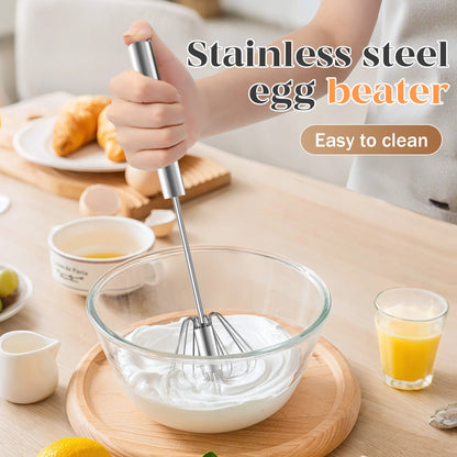 QQ Hand Push Rotary Whisk Stainless Steel Semi-Automatic Egg Coffee Mixer Kitchen Tool