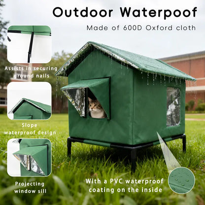 Insulated Outdoor Portable Cat House With Warm Cushion All-Season Cat Shelter Easy Assembly
