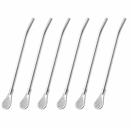2‑in‑1 Stainless Steel Straw Spoon with Filter, Reusable Food‑Grade Metal Drinking Straw