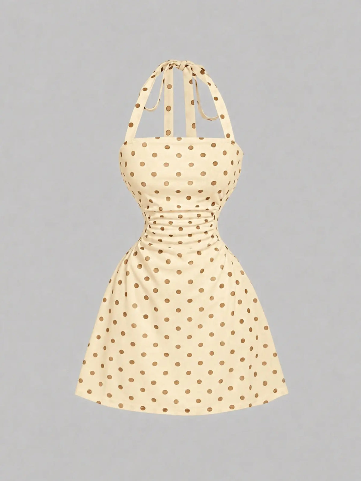 Women's Ruched Tie‑Back Halter Dress, Casual Sleeveless A‑Line Short Summer Dress for Daily Wear