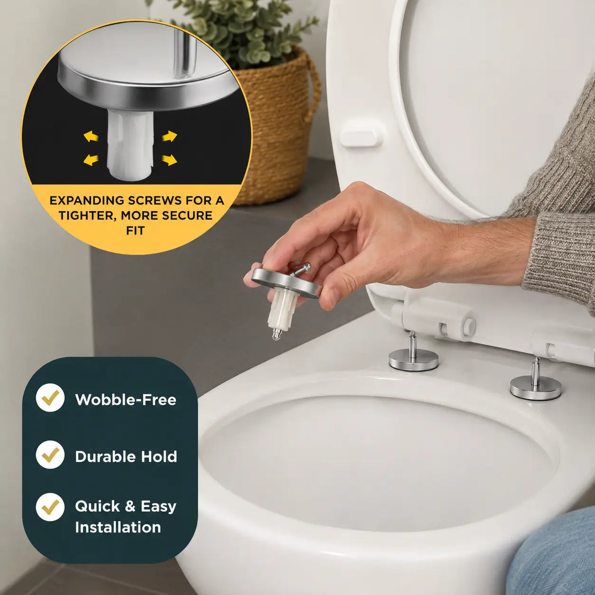 Universal Toilet Seat Expansion Bolt Set - Thickened Stainless Steel, Easy Top-Mount Installation